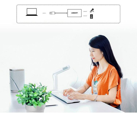 Ugreen zewnętrzna karta dźwiękowa muzyczna adapter USB - 3,5 mm mini jack 15 cm biały (US205 30143)