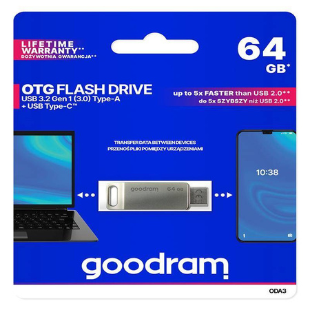 Goodram pendrive 64GB USB 3.2 ODA3 srebrny