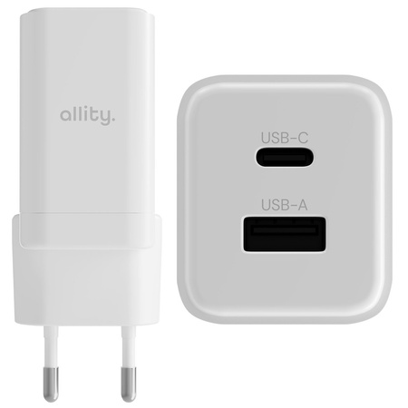 Allity ładowarka sieciowa GaN PD QC ATC-01-45WAC 1x USB-C 1x USB-A 45W biała