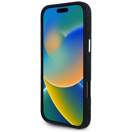 Original Handyhülle IPHONE 16 PRO Guess Denim Triangle Logo MagSafe schwarz