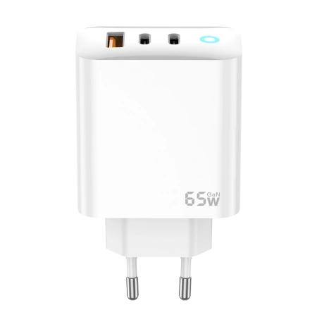 JELLICO wall charger EU20 GaN PD 65W 2xUSB-C + 1xUSB QC3.0 + cable USB-C - USB-C White