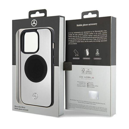 Original Handyhülle APPLE IPHONE 15 PRO Mercedes Hardcase Leather&Alu MagSafe (MEHMP15L23ACMS) silber