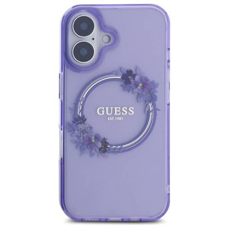 Original Case IPHONE 16 Guess Hardcase IML Flowers Wreath MagSafe (GUHMP16SHFWFCU) purple
