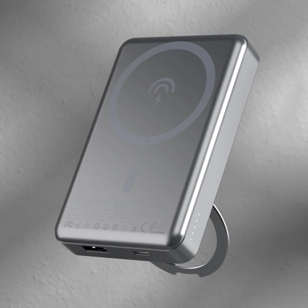 Dudao K28 10000 mAh PD 22,5 W MagSafe Powerbank mit Metallgehäuse und Ringständer - Grau