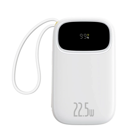 Powerbank Baseus EnerFill FC31 20000mAh 22.5W z wyświetlaczem cyfrowym i 2 wbudowanymi kablami (USB-C + Lightning) - biały