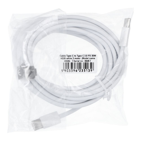 Kabel Typ C do Typ C PD QC3.0 3A 30W HD26 3 m biały