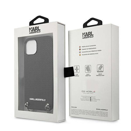 Original Handyhülle IPHONE 13 MINI Karl Lagerfeld Hardcase Leather Textured And Chain (KLHCP13SPMK) schwarz