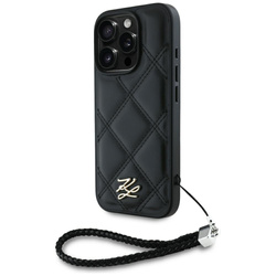 Oryginalne Etui IPHONE 16 PRO MAX Karl Lagerfeld Quilted Initial Logo & Chain Strap czarne