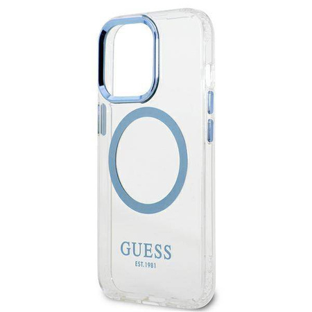 Oryginalne Etui IPHONE 13 PRO Guess Hard Case Metal Outline Magsafe (GUHMP13LHTRMB) niebieskie