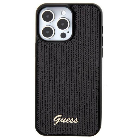 Guess Pailletten Script Metallhülle für iPhone 15 Pro – Schwarz