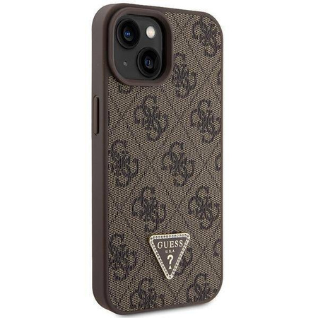 Original Handyhülle APPLE IPHONE 15 PLUS Guess Hardcase Crossbody 4G Metal Logo (GUHCP15MP4TDSCPW) braun