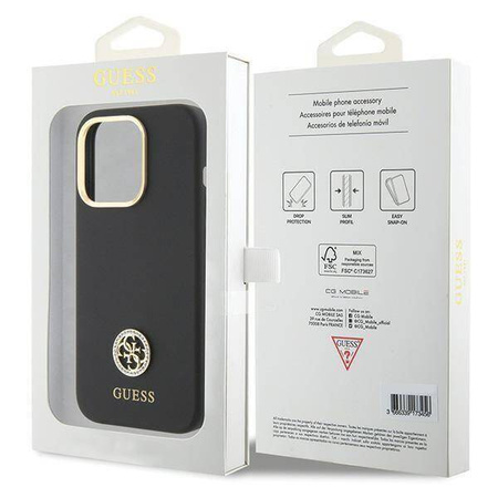 Original Case APPLE IPHONE 15 PRO Guess Hardcase Silicone Logo Strass 4G (GUHCP15LM4DGPK) black