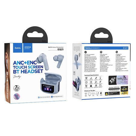 HOCO słuchawki bezprzewodowe bluetooth z ekranem dotykowym TWS ANC + ENC EQ21 niebieskie