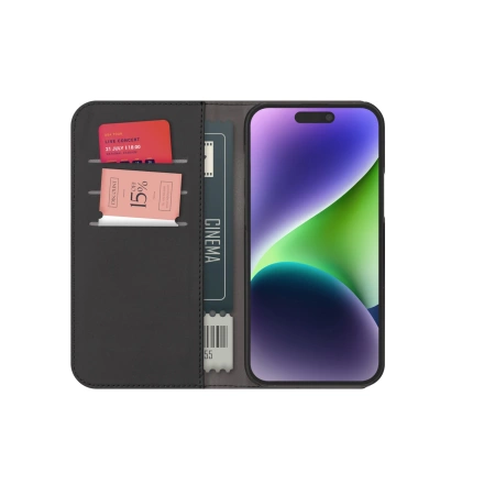 Puro Wallet Abnehmbare MagSafe 2in1 Öko-Lederhülle mit Klappe und Geldbörse für iPhone 15 Pro Max – Schwarz