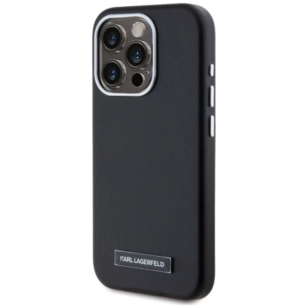Karl Lagerfeld FW Metal Plate MagSafe iPhone 15 Pro Max Hülle - Schwarz