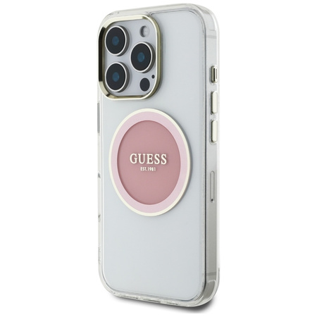 Guess IML Metal Colored Circle Classic Logo MagSafe - Etui do iPhone 16 Pro (różowy)