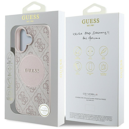 Original Case IPHONE 16 Guess 4G Circle Classic Logo MagSafe pink