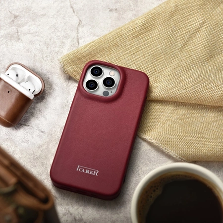 iCarer CE Premium Leather Folio Case skórzane etui iPhone 14 Pro Max z klapką magnetyczne MagSafe czerwony (WMI14220716-RD)