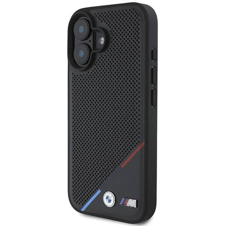 Original Case IPHONE 16 BMW Hardcase M Perforated Tricolor Line MagSafe (BMHMP16S23PUPDK) black