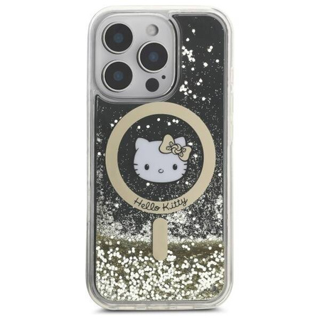 Original Handyhülle IPHONE 16 PRO MAX Hello Kitty Hardcase Liquid Glitter Fever MagSafe (HKHMP16XLGDIK) Schwarz und Golden