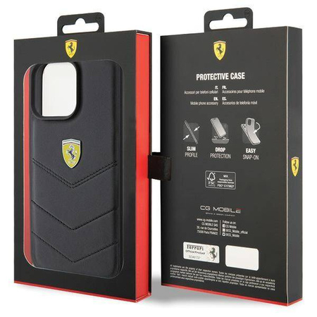 Ferrari Quilted Metal Logo-Hülle für iPhone 15 Pro Max – Schwarz