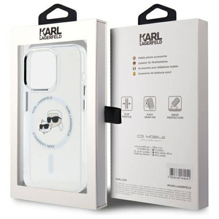 Etui Karl Lagerfeld IML Metal Karl&Choupette Head MagSafe na iPhone 15 Pro - białe