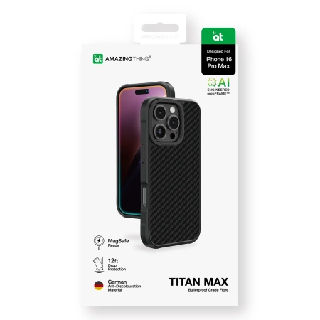 Etui pancerne AMAZINGTHING Titan Max Case z włóknami aramidowymi 1500D do iPhone 16 Pro Max - czarne