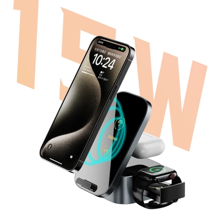 Dudao A11Pro+ induktives Ladegerät 15W 3in1 für Telefon / Smartwatch / Kopfhörer - Schwarz