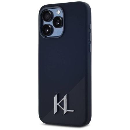 Original Case IPHONE 15 PRO Karl Lagerfeld Hardcase Silicone Shadow Metal Initial MagSafe black