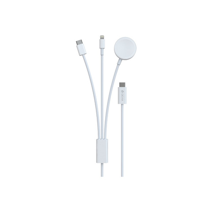 Devia kabel 3w1 Smart EA520 USB-C - USB-C + Lightning biały z ładowarką indukcyjną magnetyczną do Apple Watch