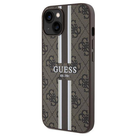 Guess nakładka do iPhone 15 6,1&quot; GUHMP15SP4RPSW HC MAGSAFE 4G PRINTED STRIPES brązowa