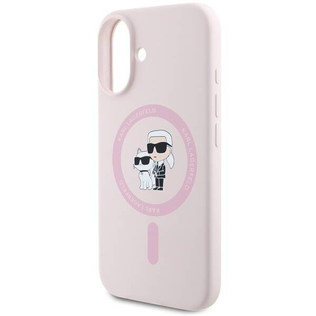 Oryginalne Etui IPHONE 16 PLUS Karl Lagerfeld Hardcase Silicone Karl&Choupette Ring MagSafe różowe