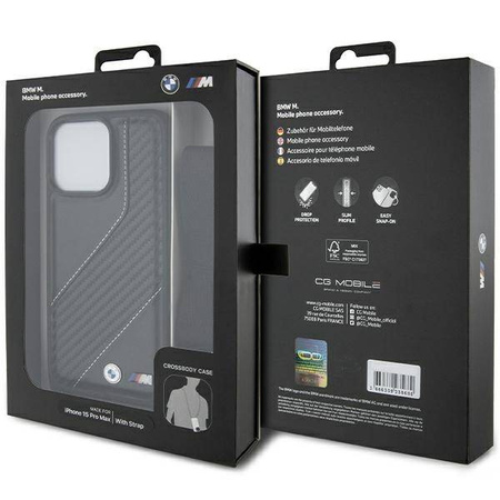 BMW M Edition Carbon Stripe &amp; Strap Hülle für iPhone 15 Pro – Schwarz