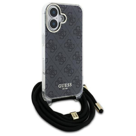 Original Handyhülle IPHONE 16 PRO MAX Guess Hardcase Crossbody Cord 4G Print (GUHCP16XHC4SEK) schwarz