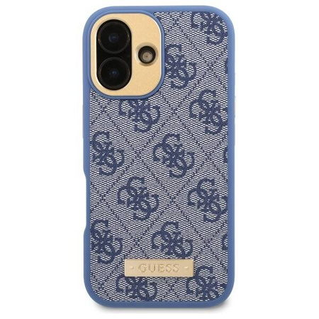 Oryginalne Etui IPHONE 16 Guess Hardcase 4G Logo Plate MagSafe (GUHMP16SU4GPRB) niebieskie
