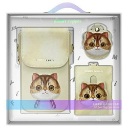 Nimmy Zestaw 3w1 torebka na telefon + portfel + etui na lokalizator khaki Big Eyed Pet 2.0 Cat