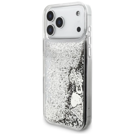 Etui Guess Liq. Glitter Charms na iPhone 17 Pro - srebrne