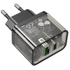 Ładowarka sieciowa do telefonu Hoco USB A + USB C QC3.0 PD 3A 20W N34 transparentna
