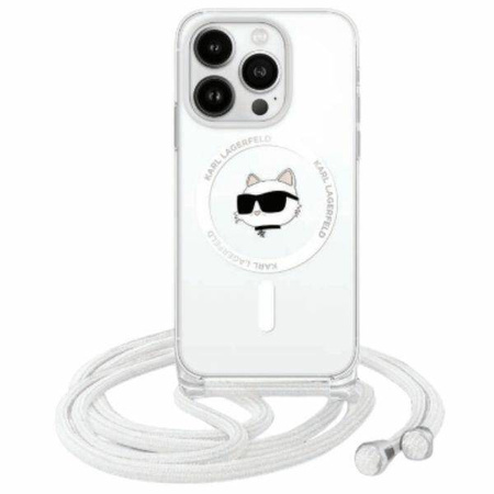 Original Handyhülle IPHONE 16 Karl Lagerfeld Hardcase IML Choupette Head & Cord MagSafe (KLHMP16SHCCHNT) transparent