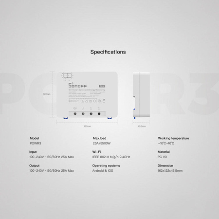 Sonoff POW R3 inteligentny przełącznik przekaźnik Wi-Fi licznik miernik zużycia mocy prądu (POWR3)
