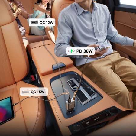 Joyroom JR-CCL07 3-in-1 Car Charger with Built-in Retractable Cable - Dark Gray