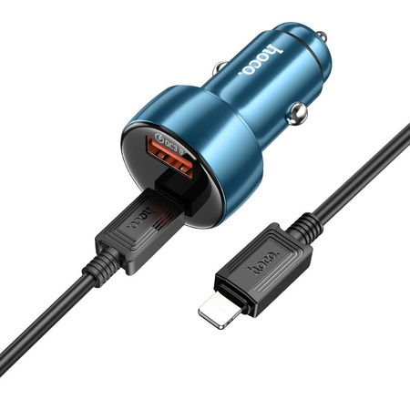 HOCO ładowarka samochodowa USB QC 3.0 + Typ C + kabel Typ C do Apple Lightning 8-pin PD 48W Leader Z50 niebieska