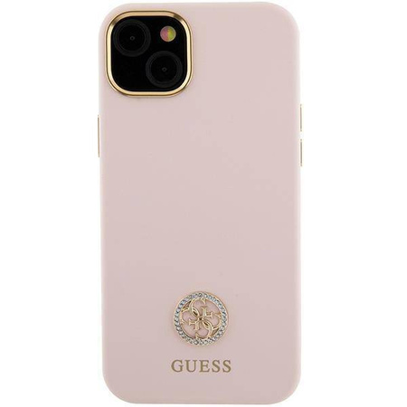 Etui Guess Silicone Logo Strass 4G na iPhone 15 - jasnoróżowe