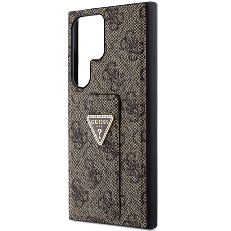 Etui Guess Grip Stand 4G Triangle Strass na Samsung Galaxy S24 Ultra - brązowe