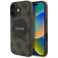 Original Handyhülle IPHONE 16 Guess 4G Circle Classic Logo MagSafe braun