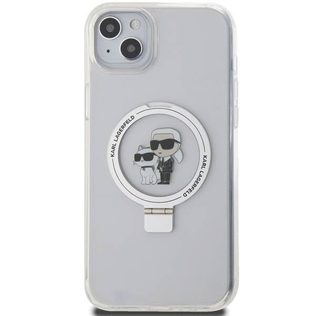 Oryginalne Etui IPHONE 15 PLUS / 14 PLUS Karl Lagerfeld Hardcase Ring Stand Karl&Choupettte MagSafe białe