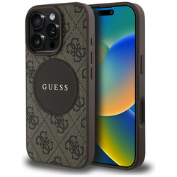 Original Handyhülle IPHONE 16 PRO Guess 4G Circle Classic Logo MagSafe braun