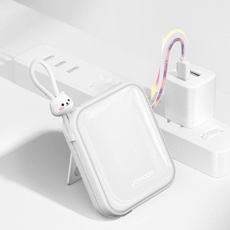 Joyroom powerbank z kablami USB C i Lightning oraz podstawką Cutie Series 10000mAh 22.5W biały (JR-L008) 