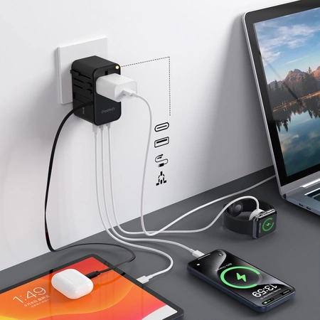 Choetech PD5021 45W EU/US/AUS/UK Travel Adapter with Built-in USB-C Cable - Black