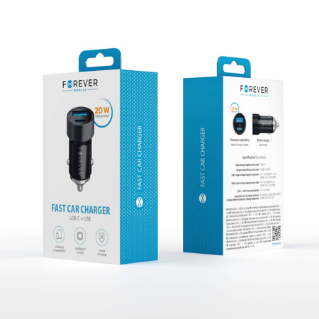 Forever ładowarka samochodowa PD3.0 + QC3.0 CC-06 1x USB-C 1x USB 20W czarna